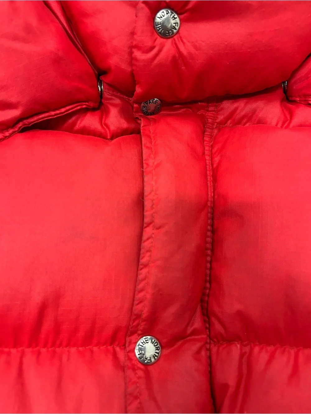Vintage 70s The North Face Brown Label Red Down Puffer Hooded Jacket Size: XS